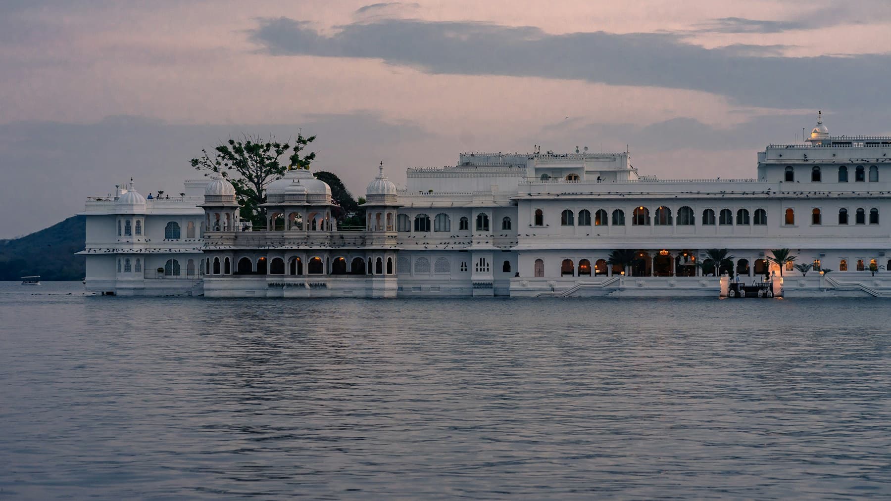 Lake Palace and Udaipur at dusk